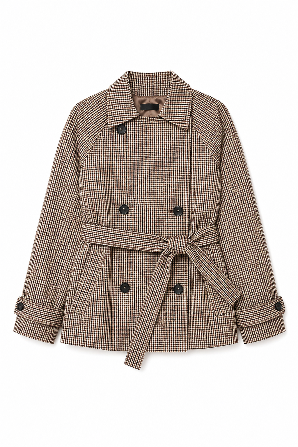 Belted Houndstooth Check Trench Jacket