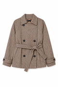Belted Houndstooth Check Trench Jacket