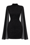 Sparkle Cape-Sleeve Bodycon Mini Dress