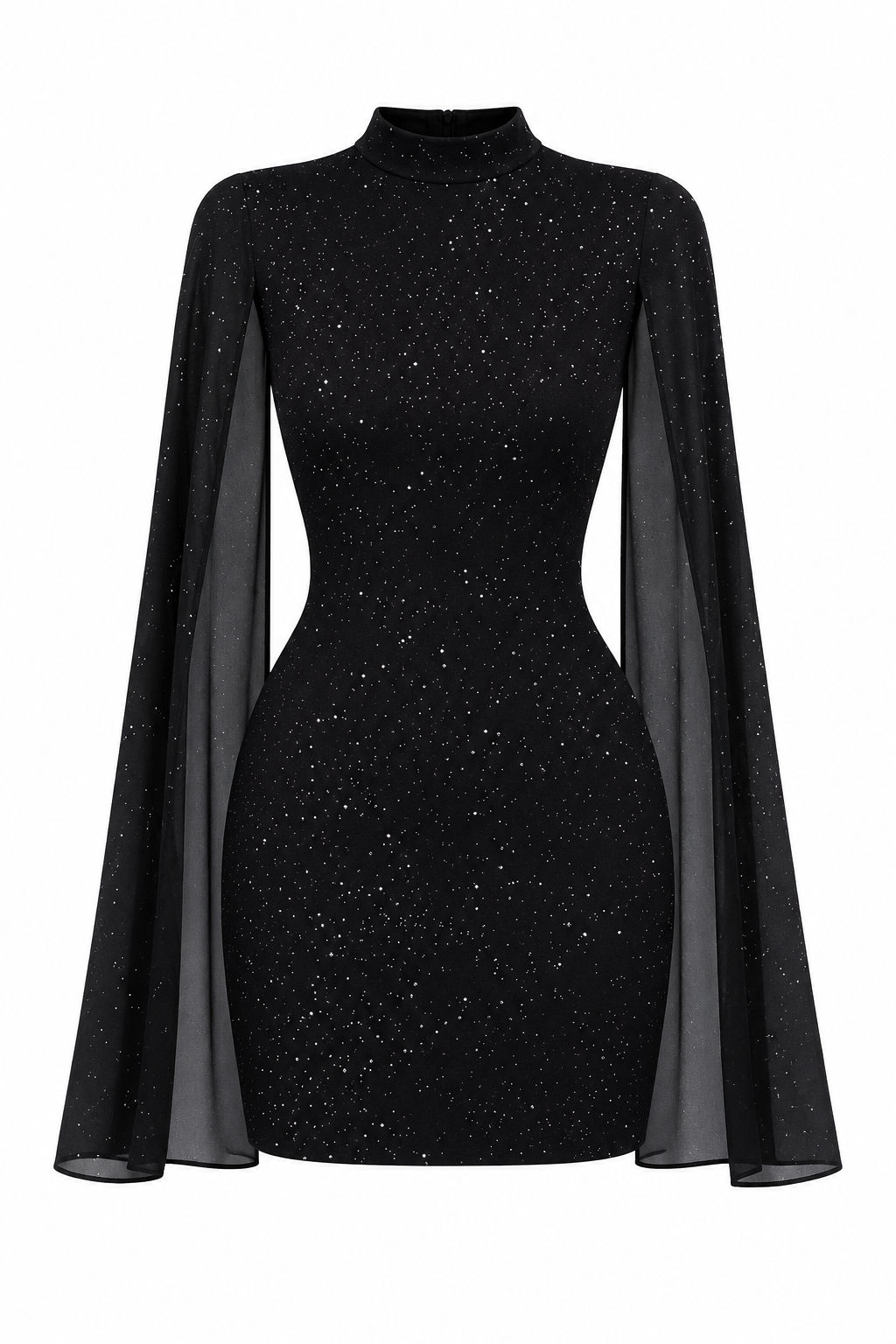 Sparkle Cape-Sleeve Bodycon Mini Dress