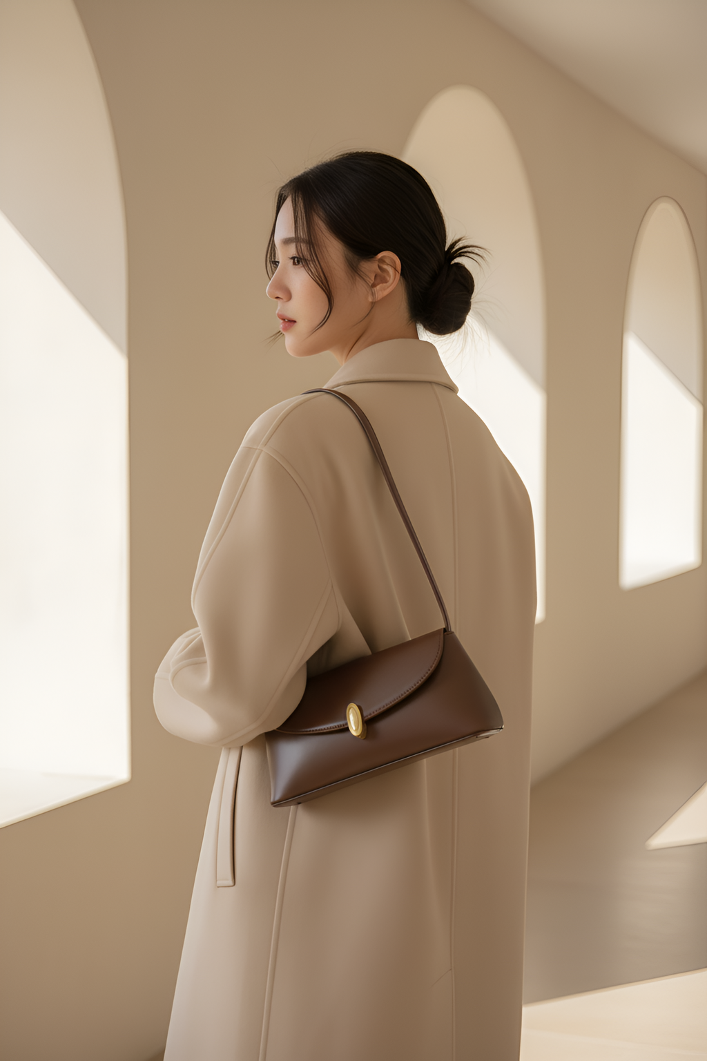 Oval Clasp Handle Shoulder Bag