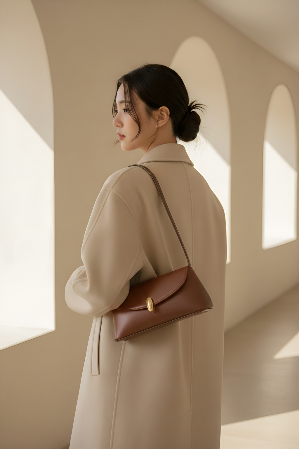 Oval Clasp Handle Shoulder Bag