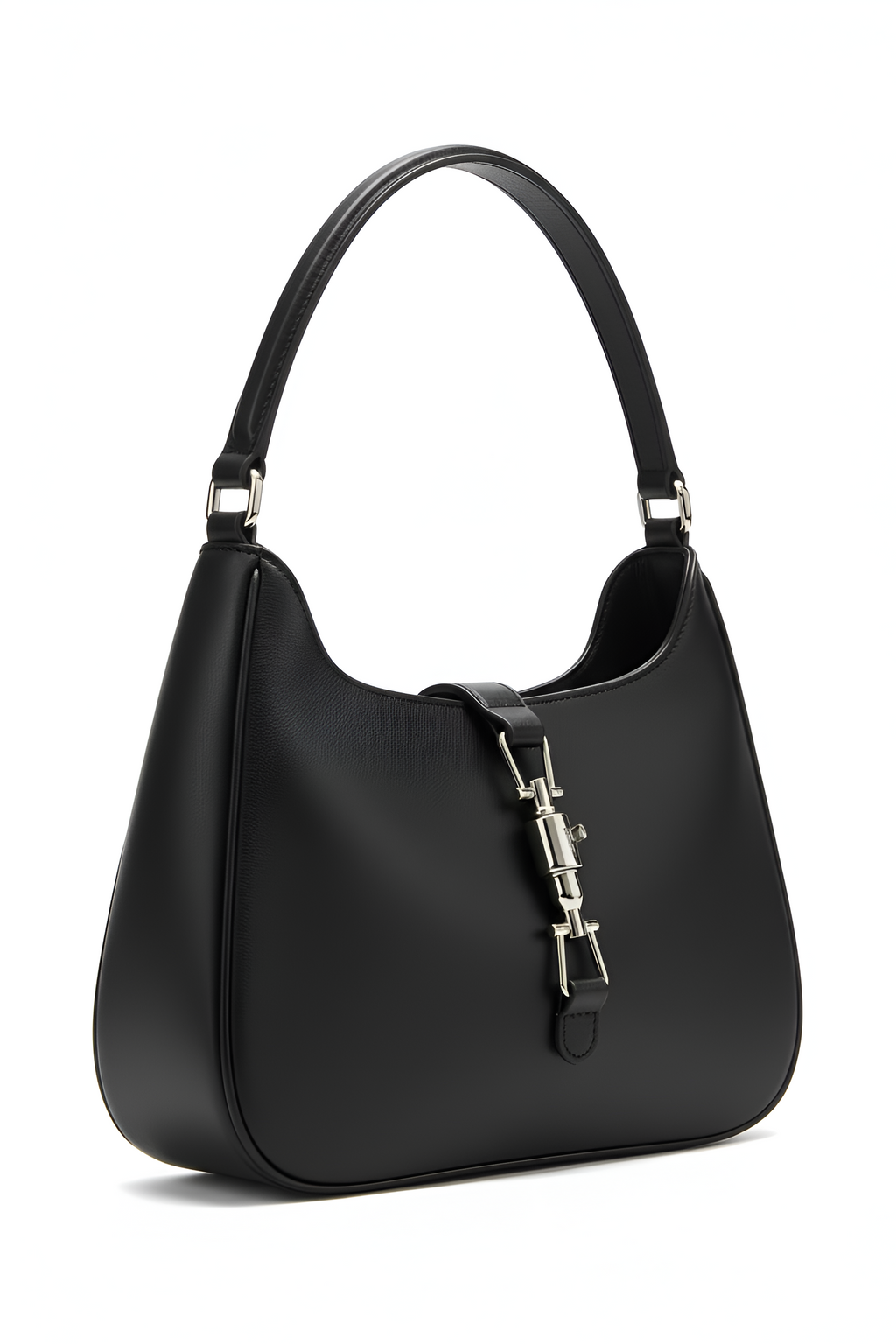 Saddle-Buckle Black Shoulder Bag