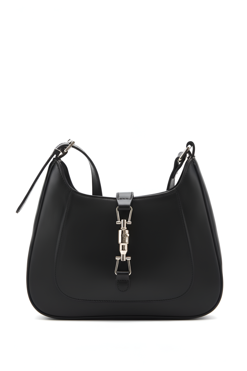 Saddle-Buckle Black Shoulder Bag