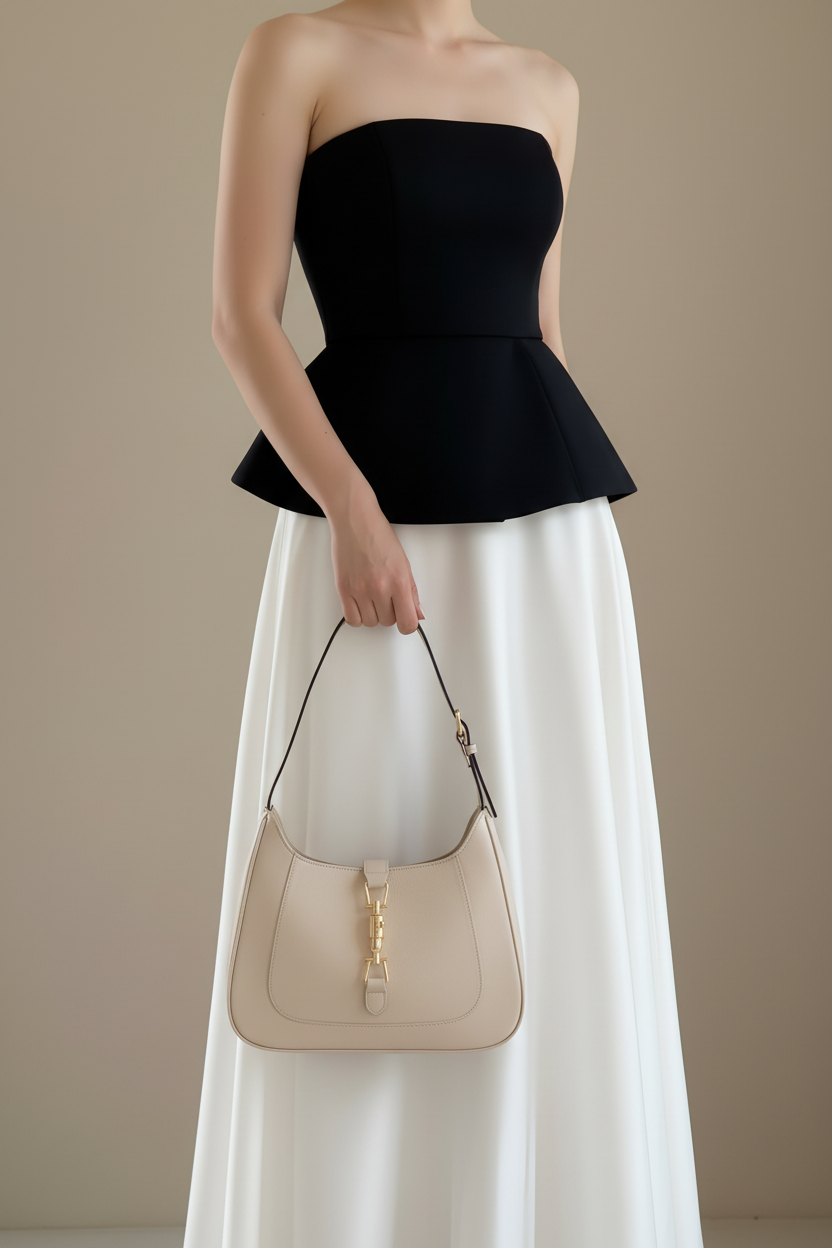 Saddle-Buckle Black Shoulder Bag