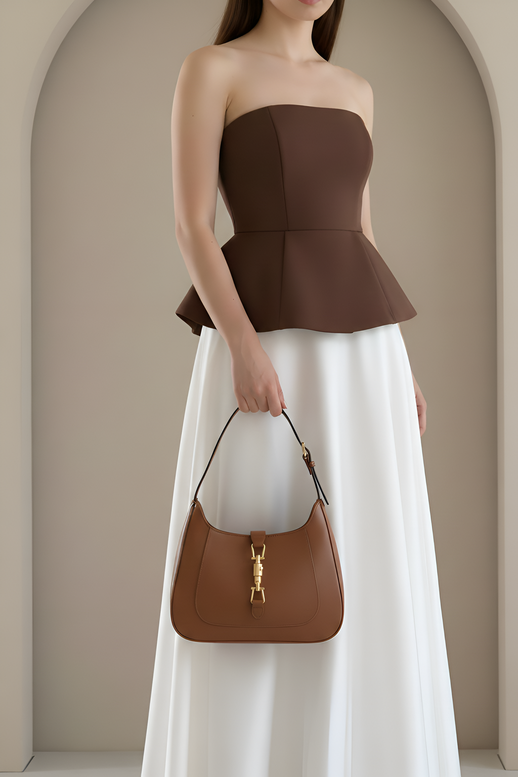 Saddle-Buckle Black Shoulder Bag