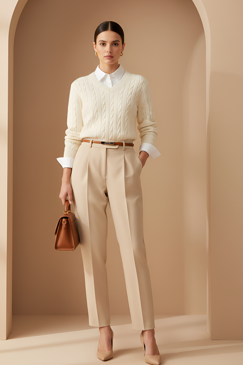 Regal Cable‑Knit V Sweater