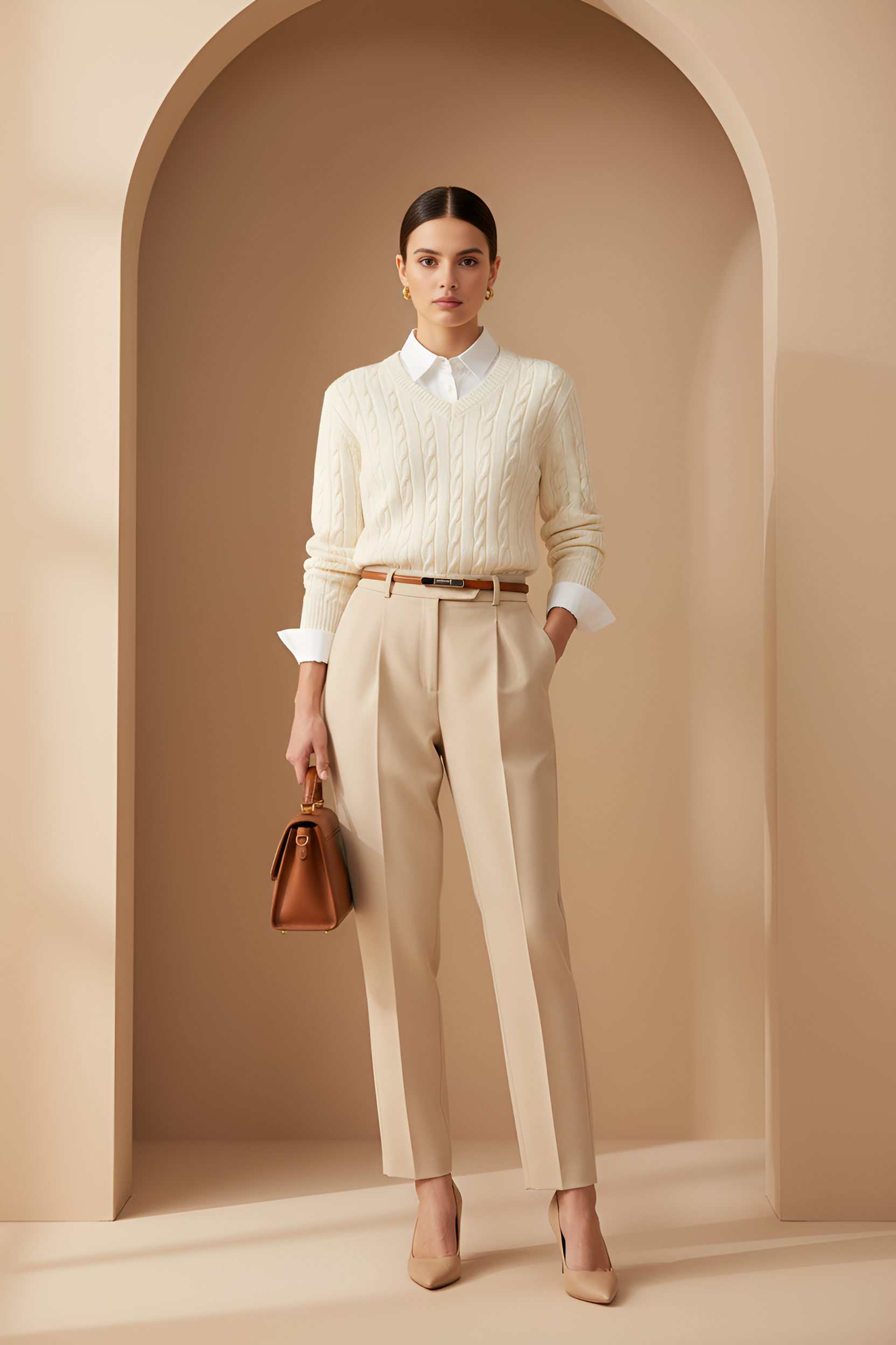 Regal Cable‑Knit V Sweater