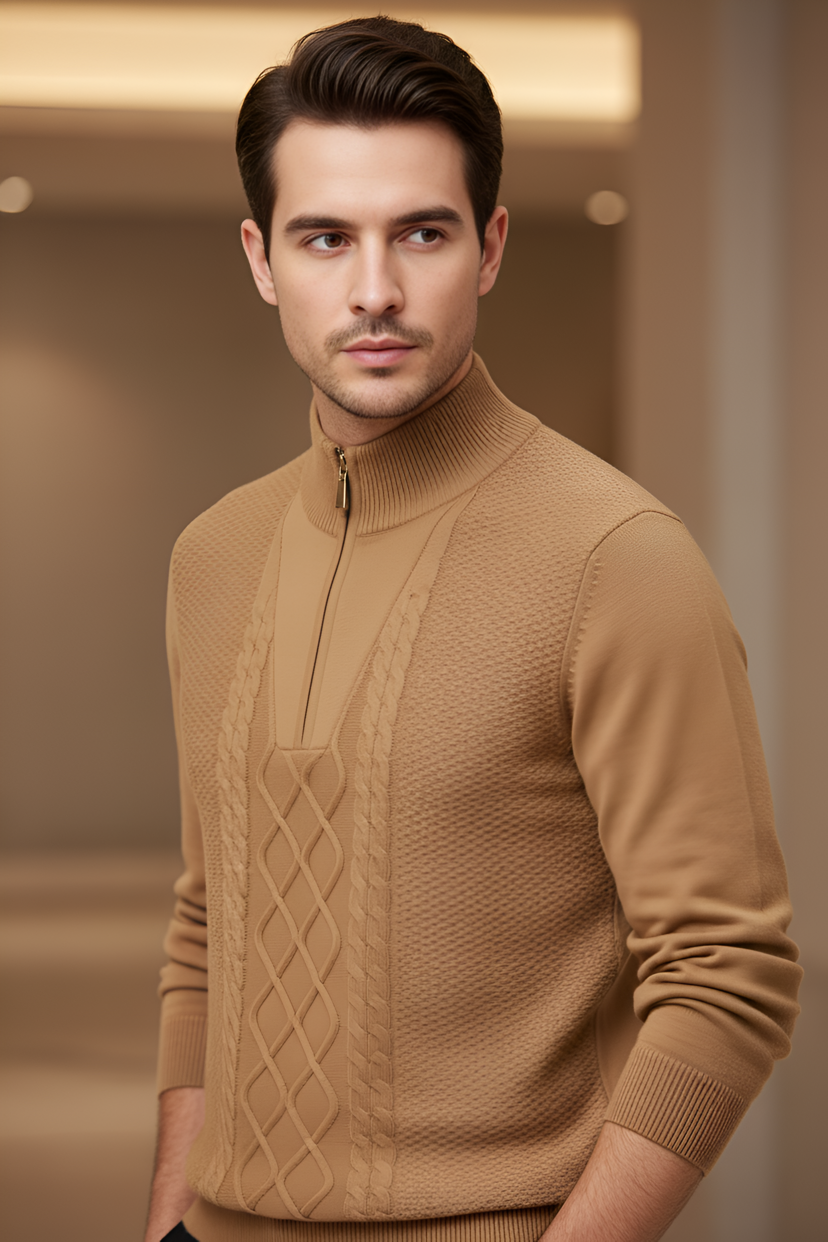 Soft Textured Zip Up Sweater