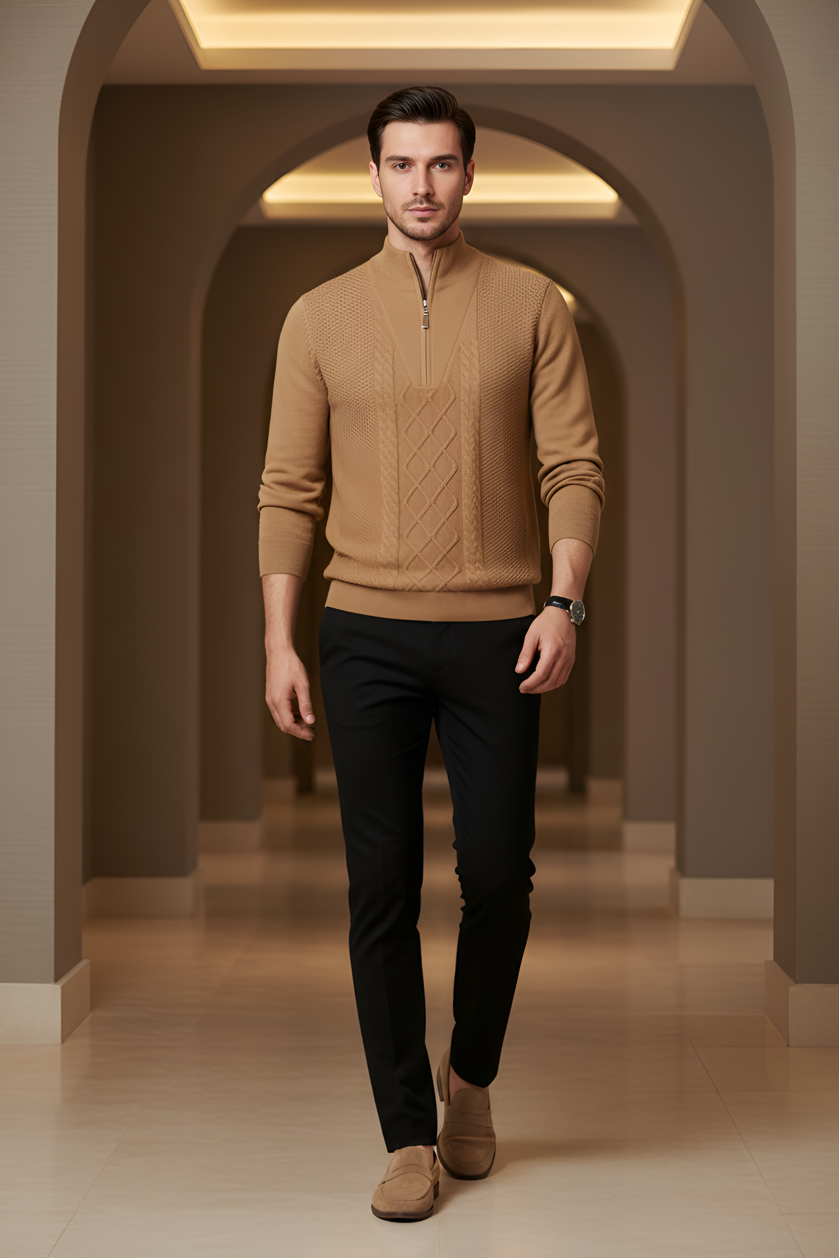 Soft Textured Zip Up Sweater