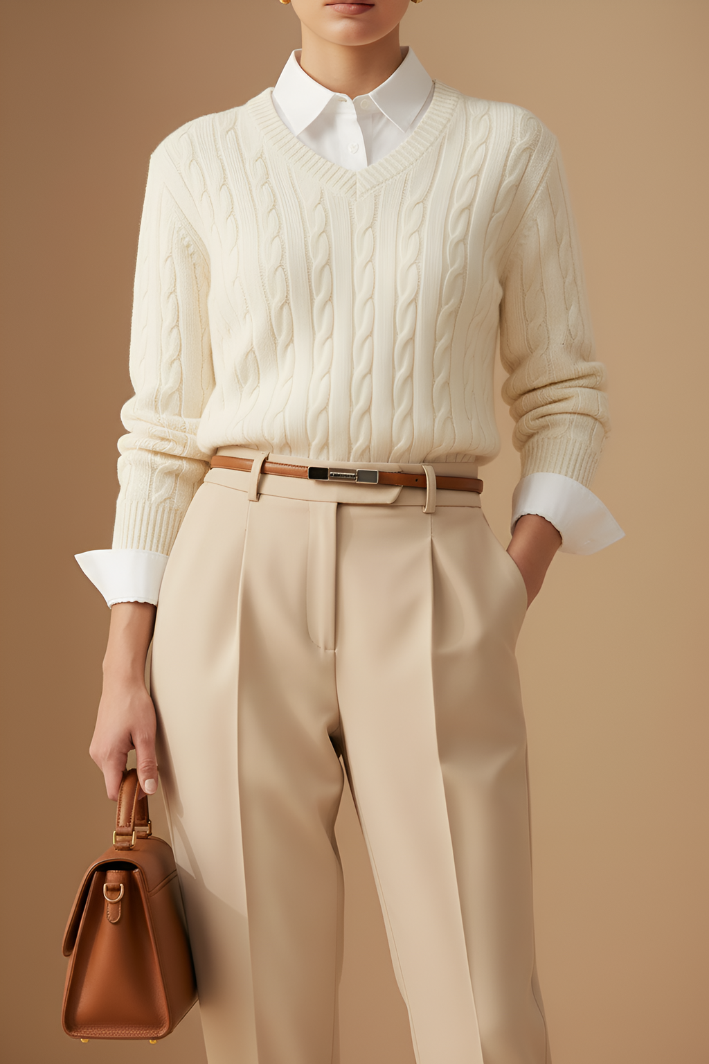 Regal Cable‑Knit V Sweater