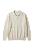 Cream Ribbed Polo Flat Lay