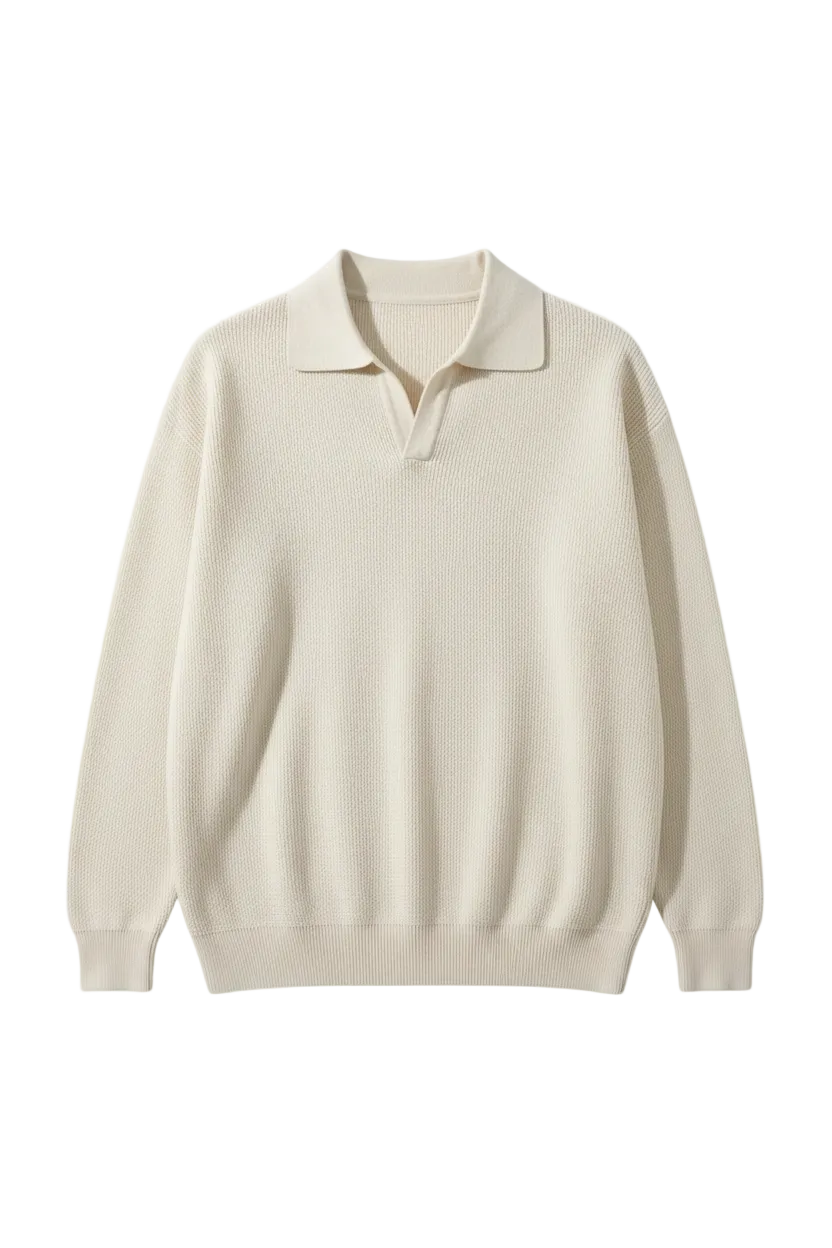 Cream Ribbed Polo Flat Lay
