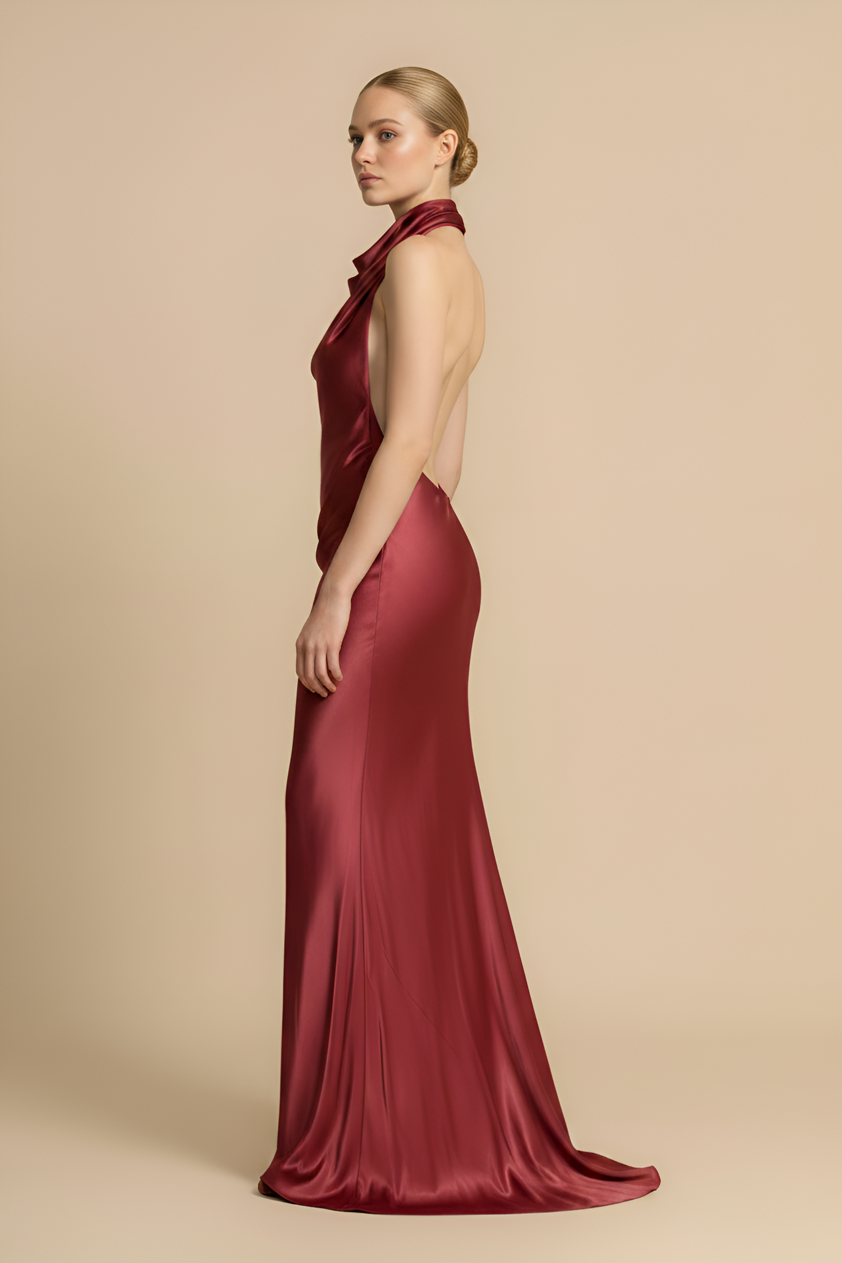 Halter‑Neck Satin Dress