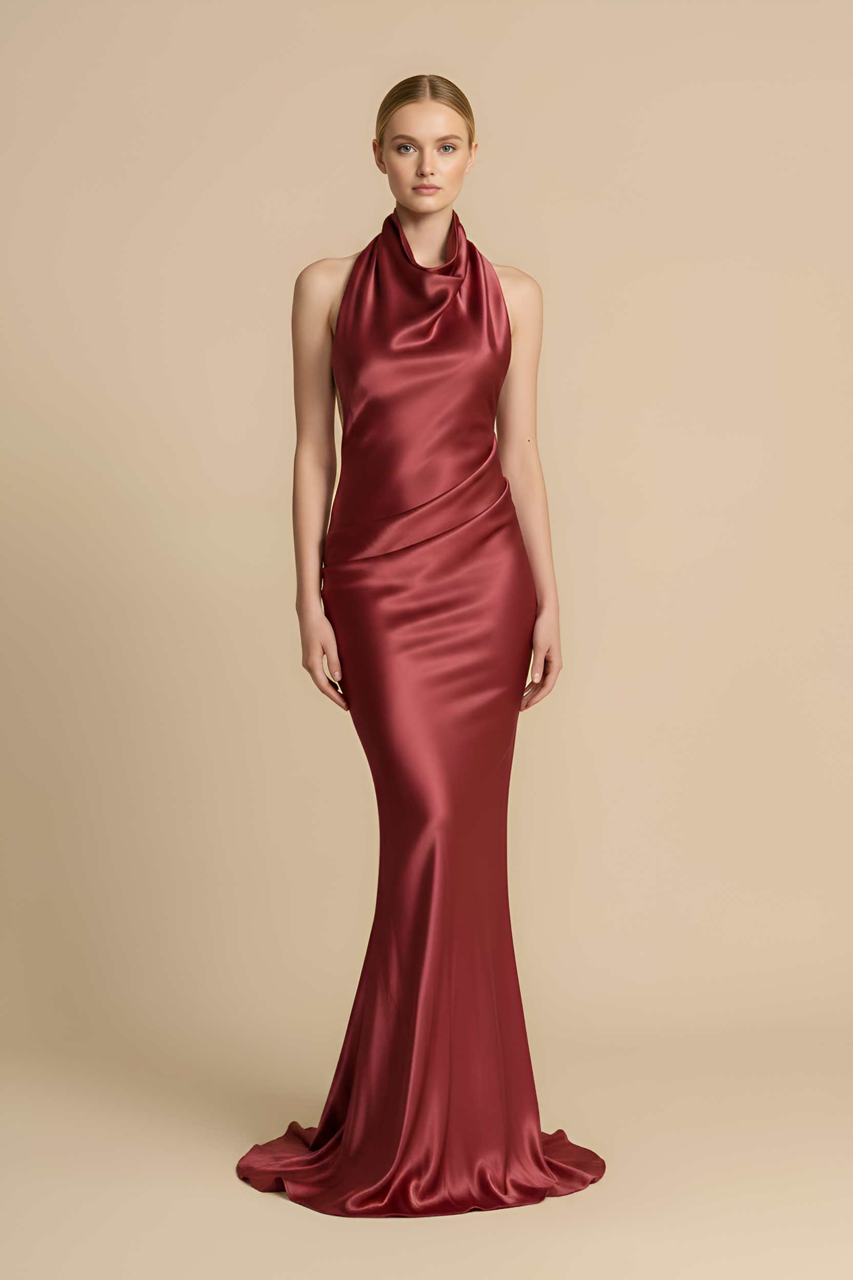 Halter‑Neck Satin Dress