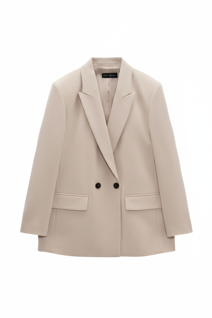 Flat Lay — Beige Blazer, 2 Black Buttons, No Sleeve Buttons
