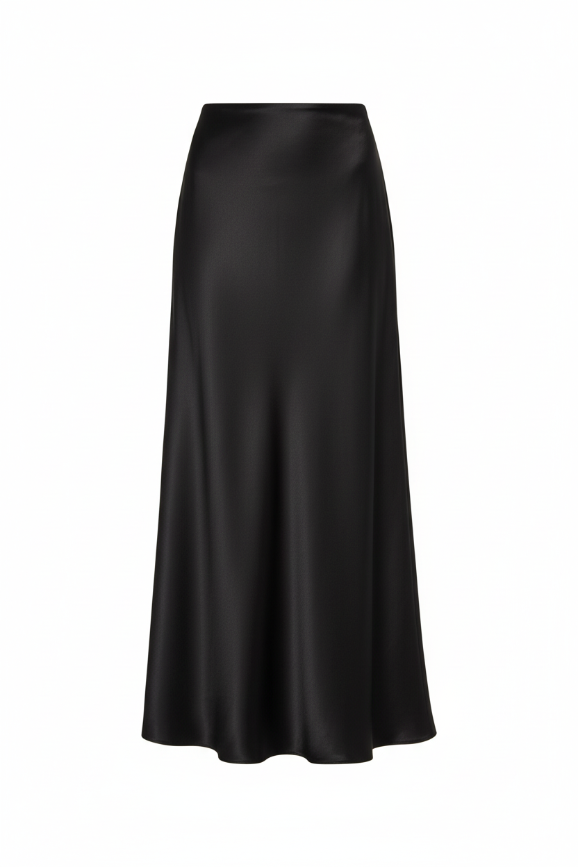 Flat Lay — Black Satin Skirt