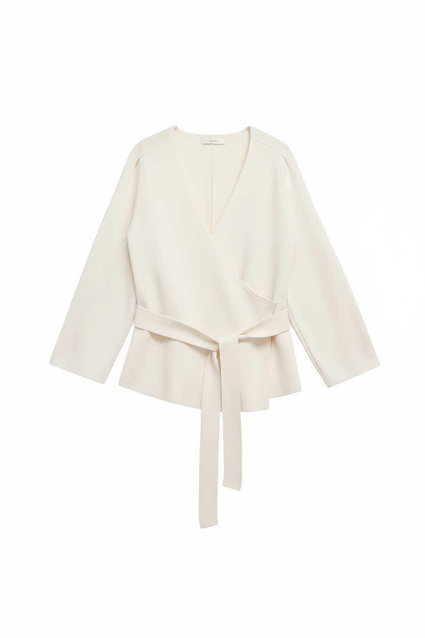 Flat Lay — Cream Wrap Knit Blazer