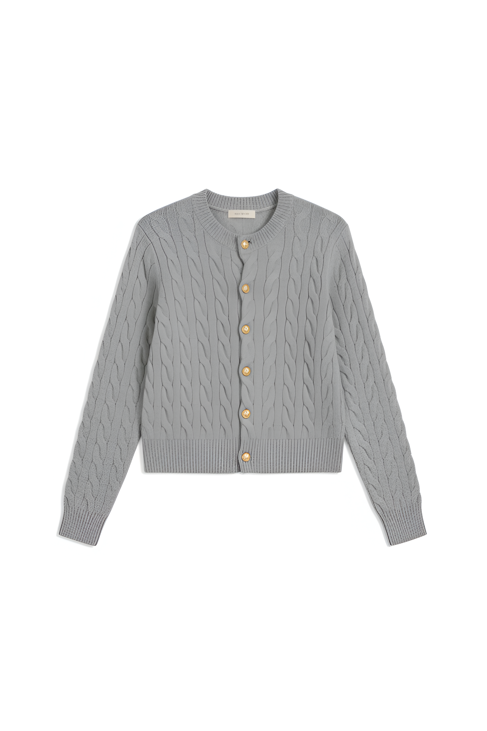 Buttoned Long‑Sleeve Cable Cardigan