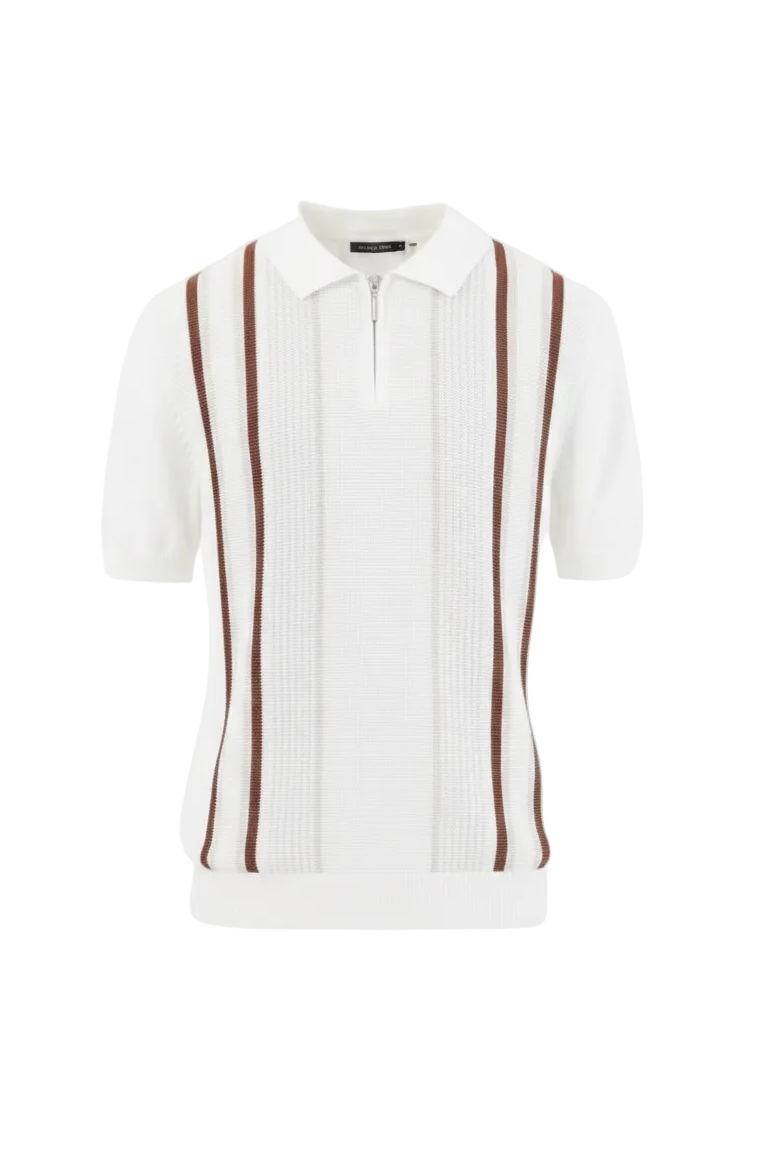 Ghost mannequin – cream stripe zip polo