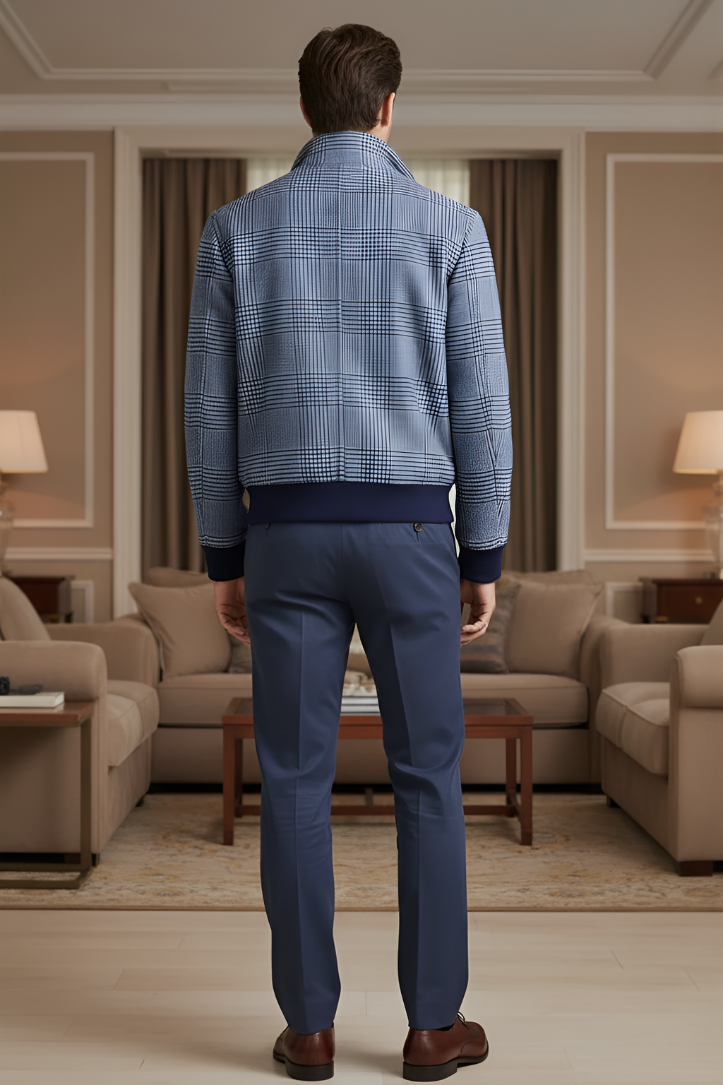 Blue Check Buttoned Jacket