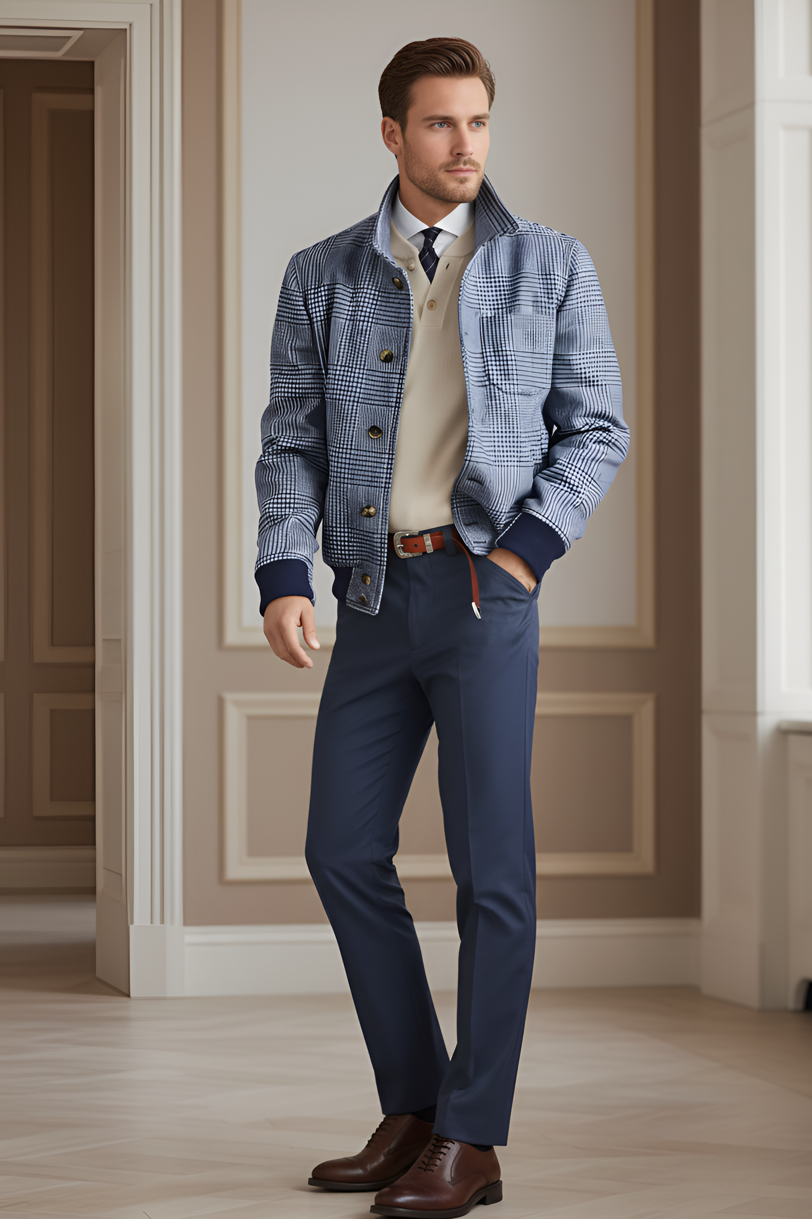 Blue Check Buttoned Jacket