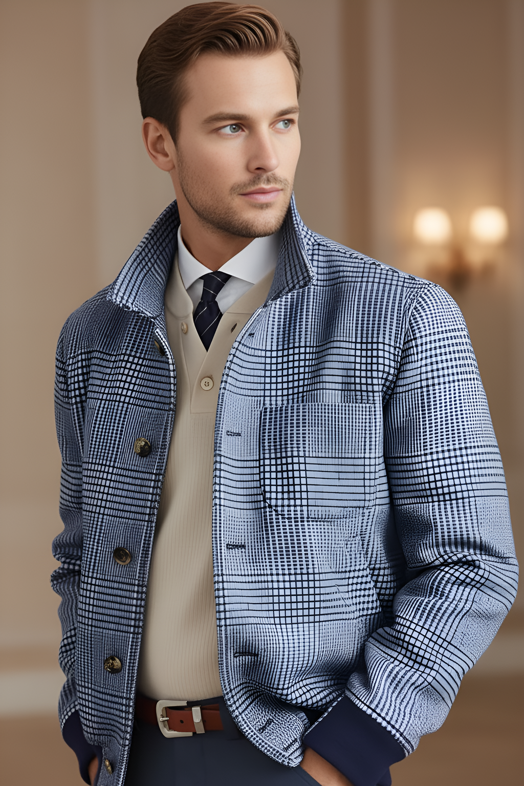 Blue Check Buttoned Jacket