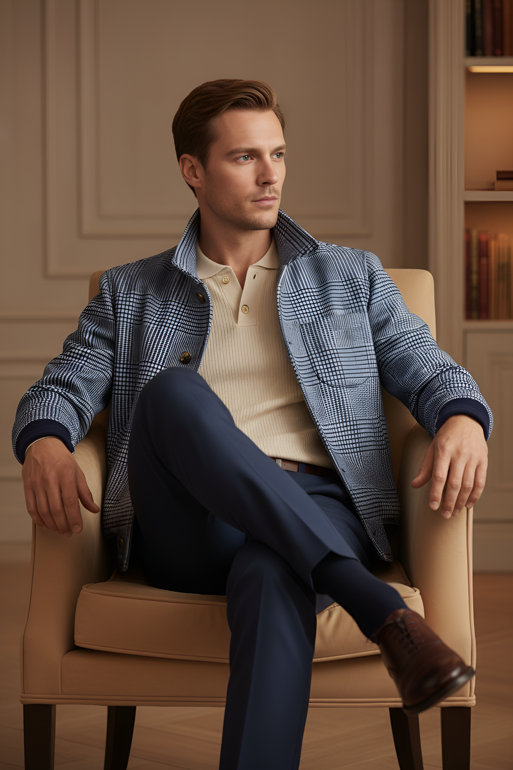 Blue Check Buttoned Jacket