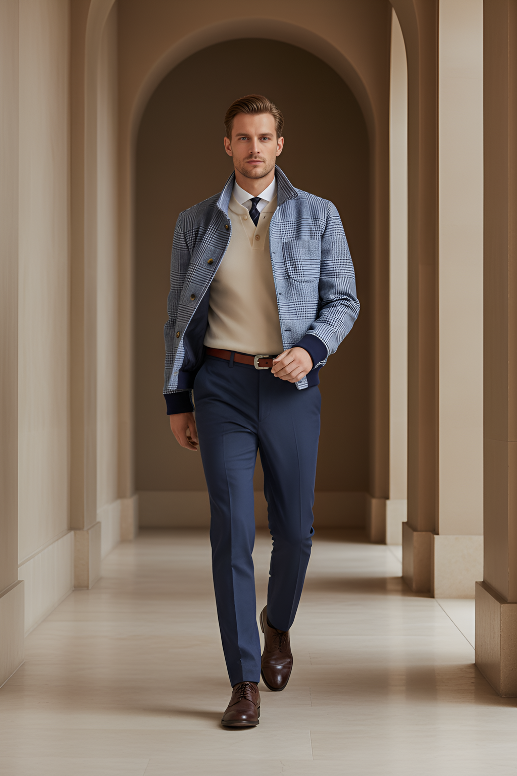 Blue Check Buttoned Jacket