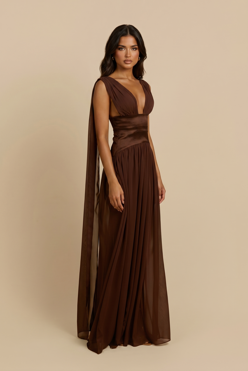 Draped Satin Cape Gown