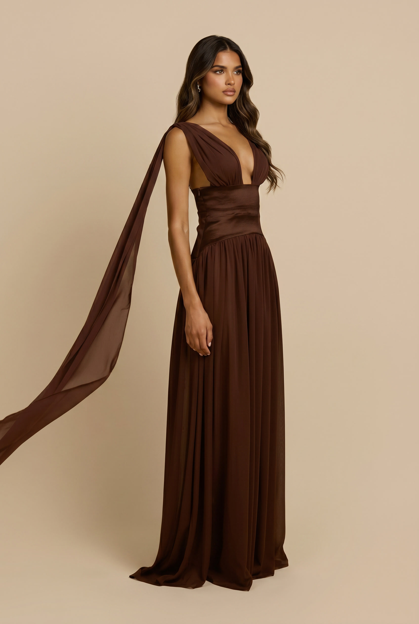 Draped Satin Cape Gown