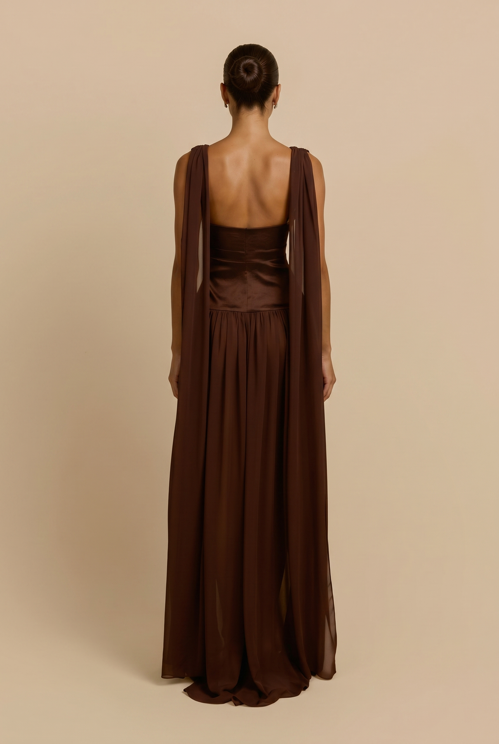 Draped Satin Cape Gown