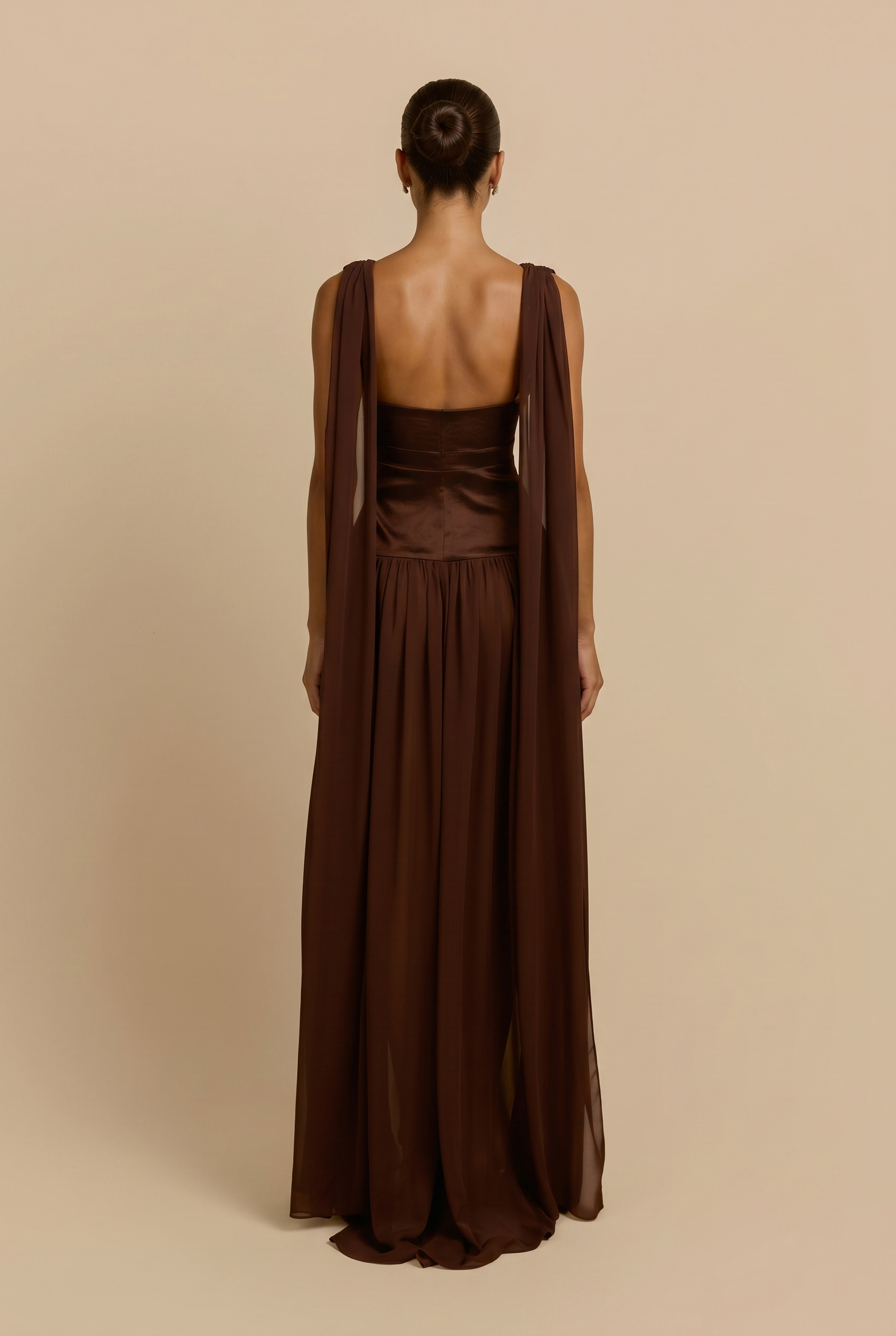 Draped Satin Cape Gown