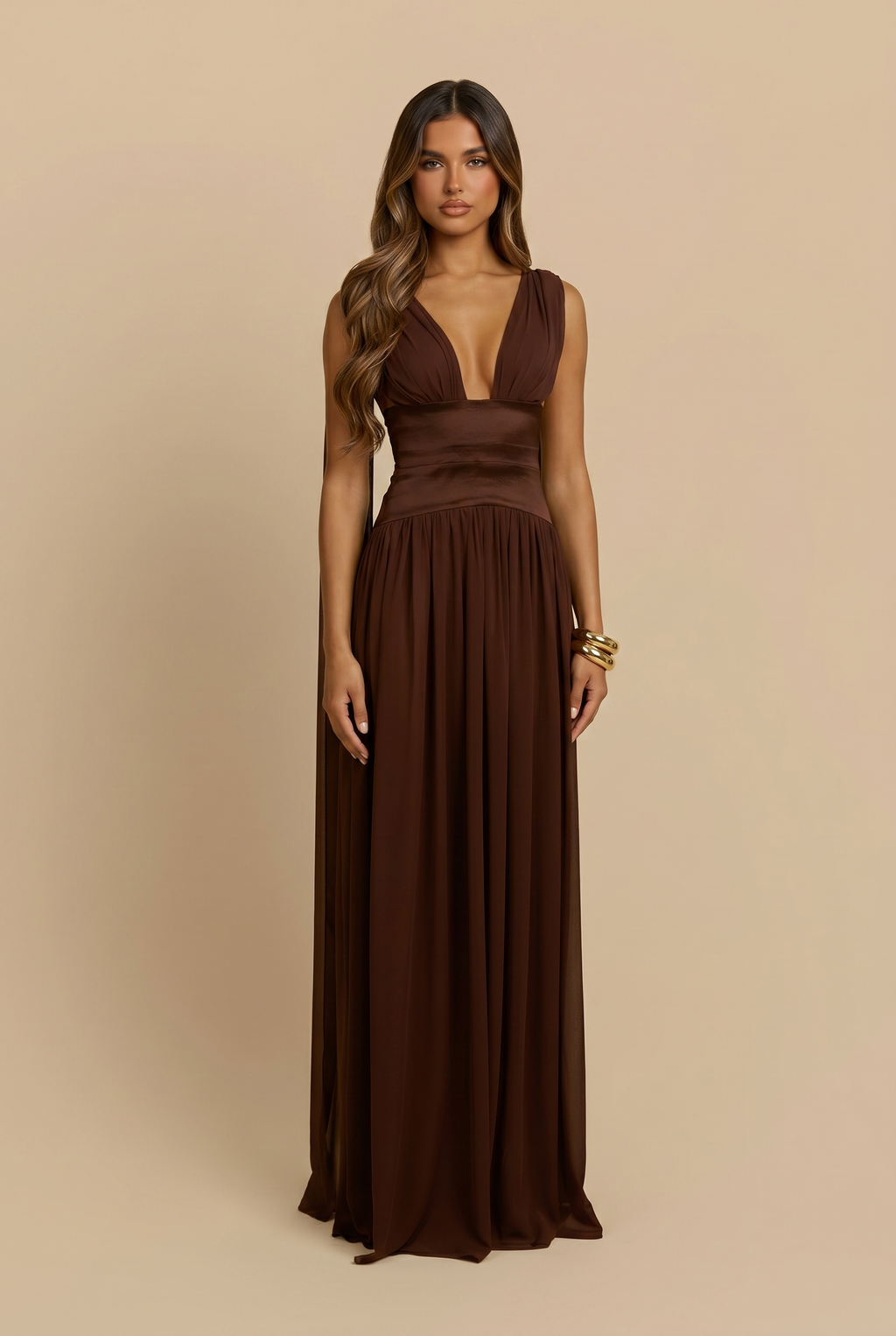 Draped Satin Cape Gown