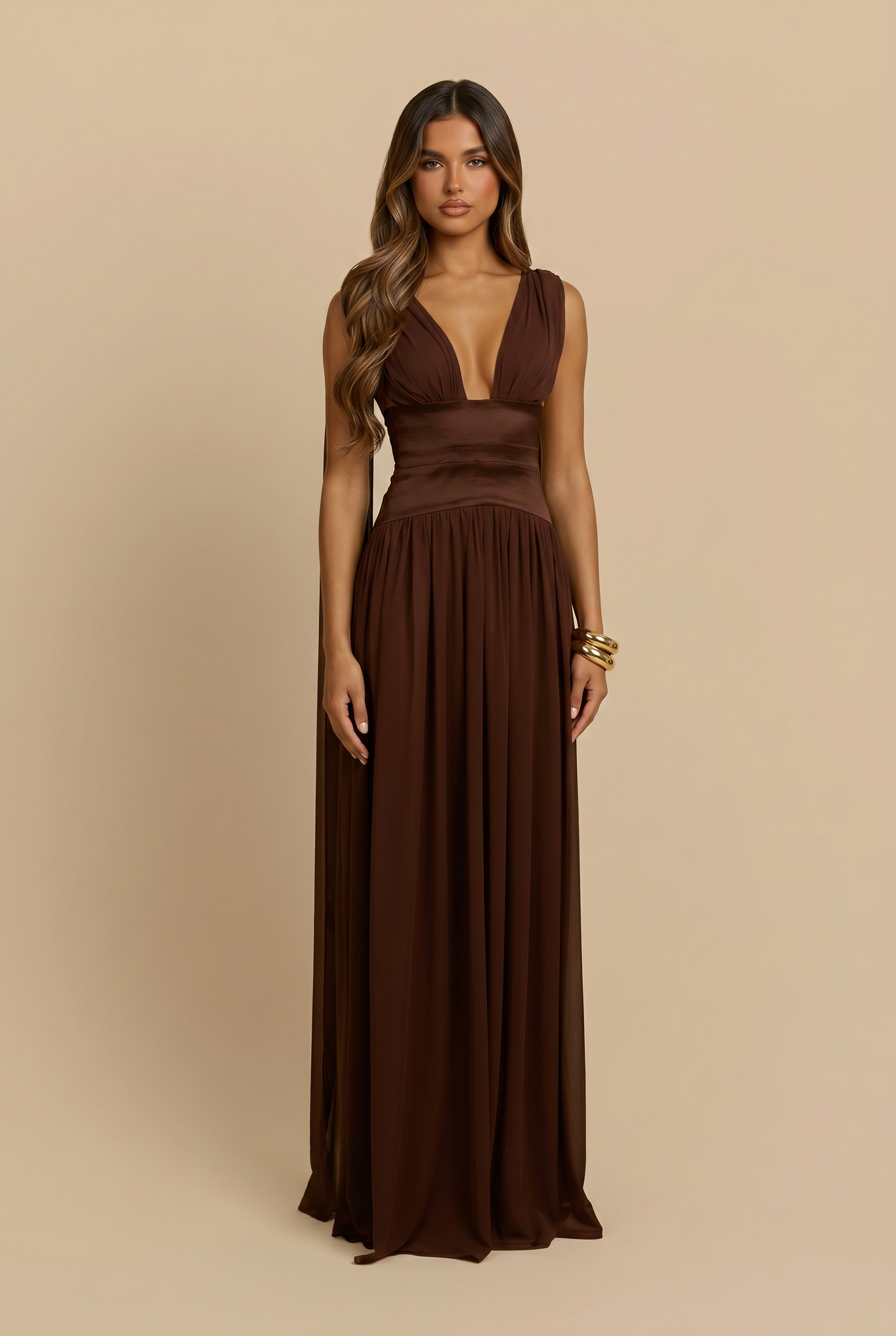 Draped Satin Cape Gown