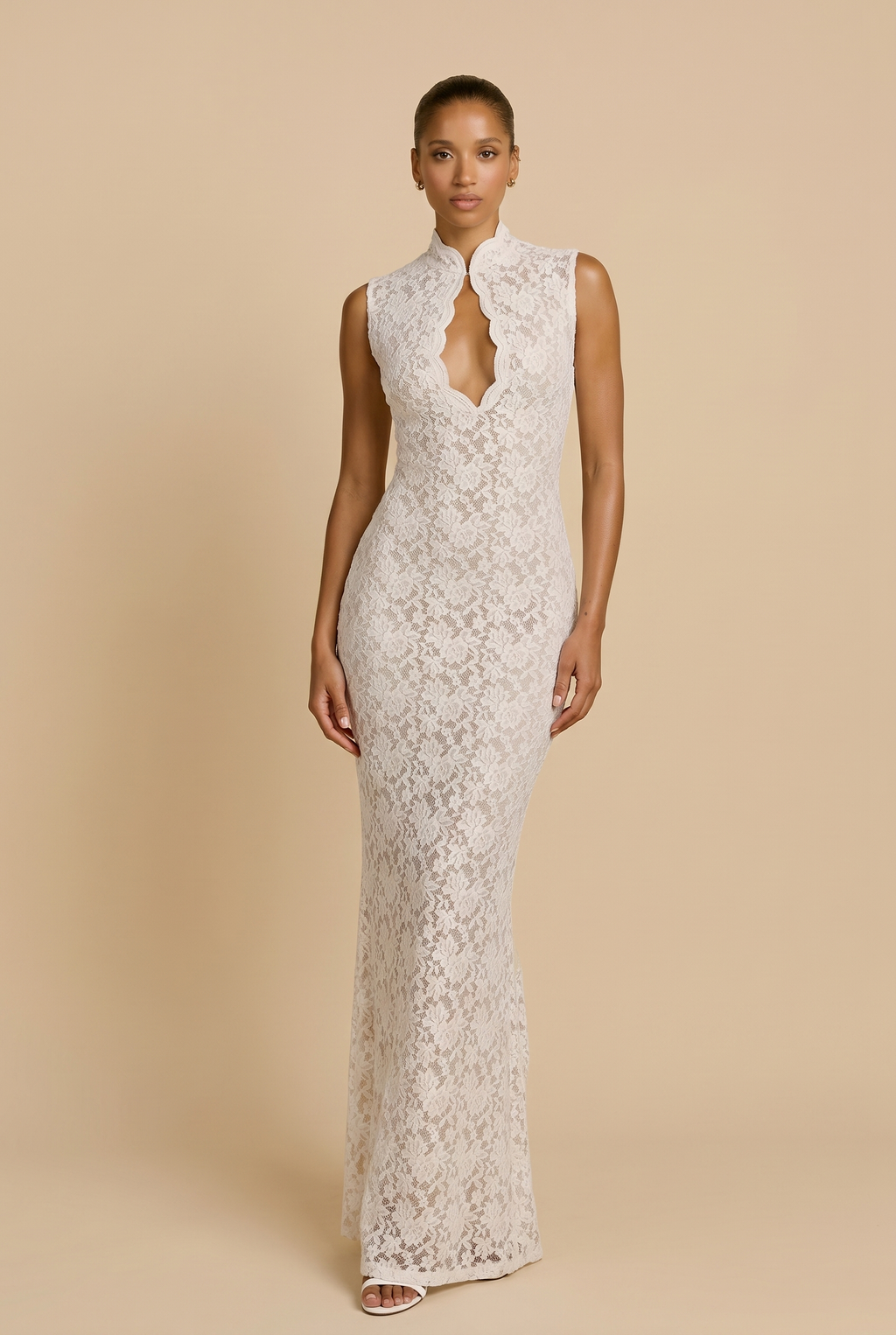 White Lace Column Dress
