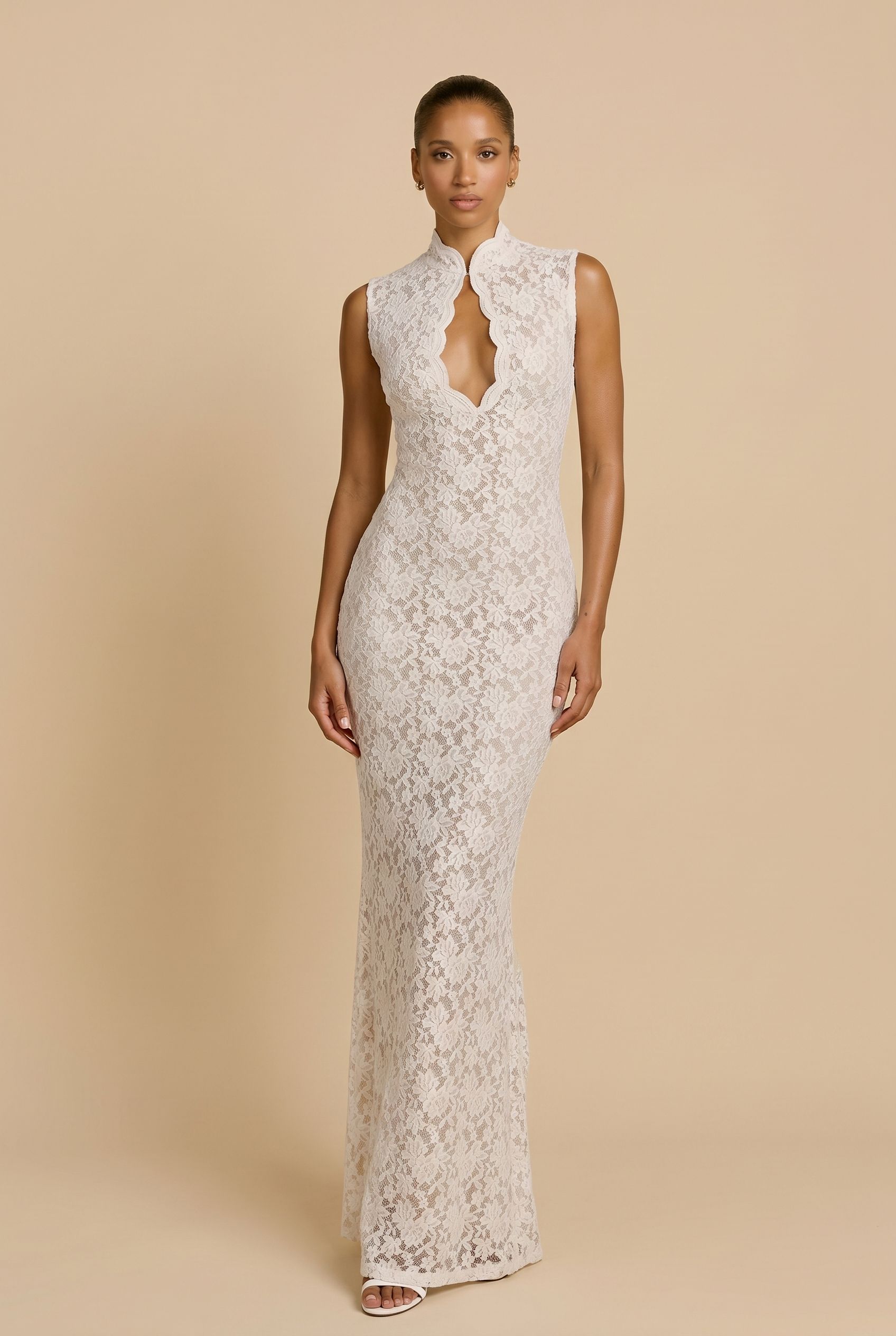 White Lace Column Dress