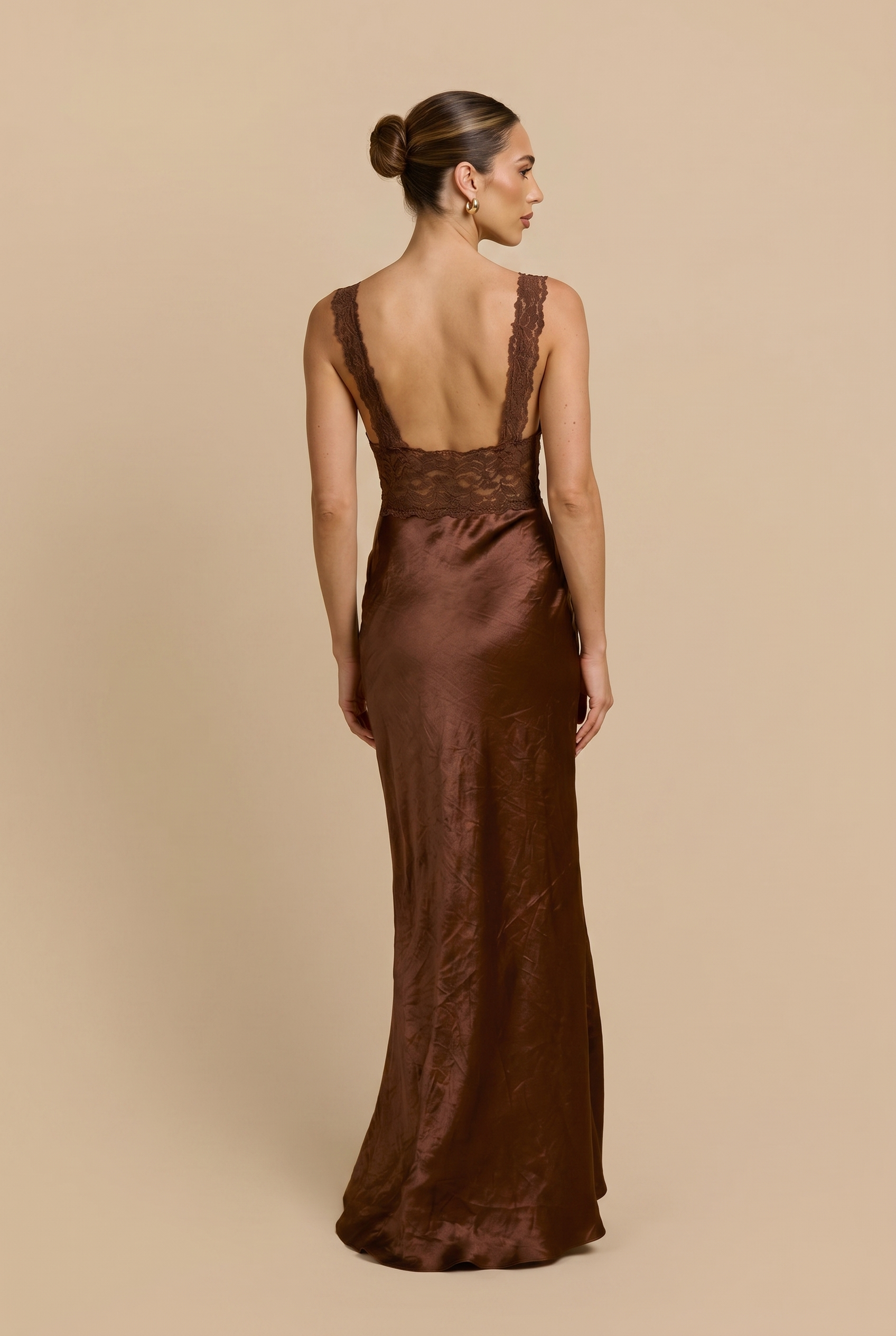 Lace‑Trim Satin Column Dress