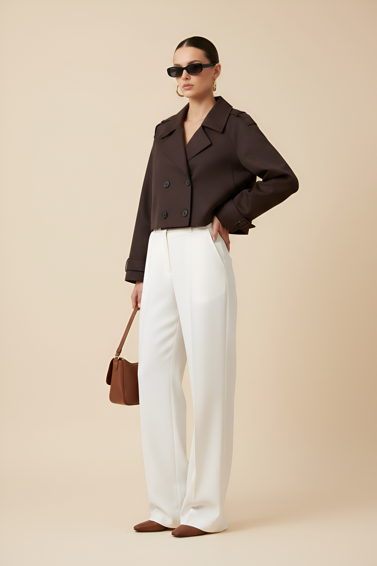 Cropped Double-Breasted Trench Jacket