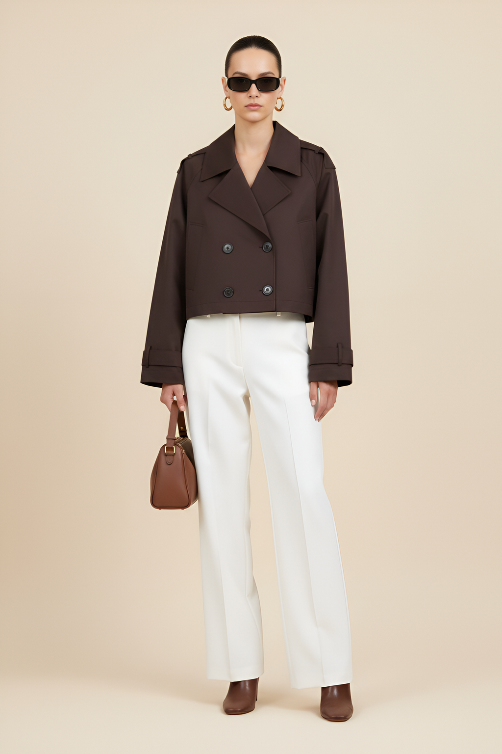 Cropped Double-Breasted Trench Jacket