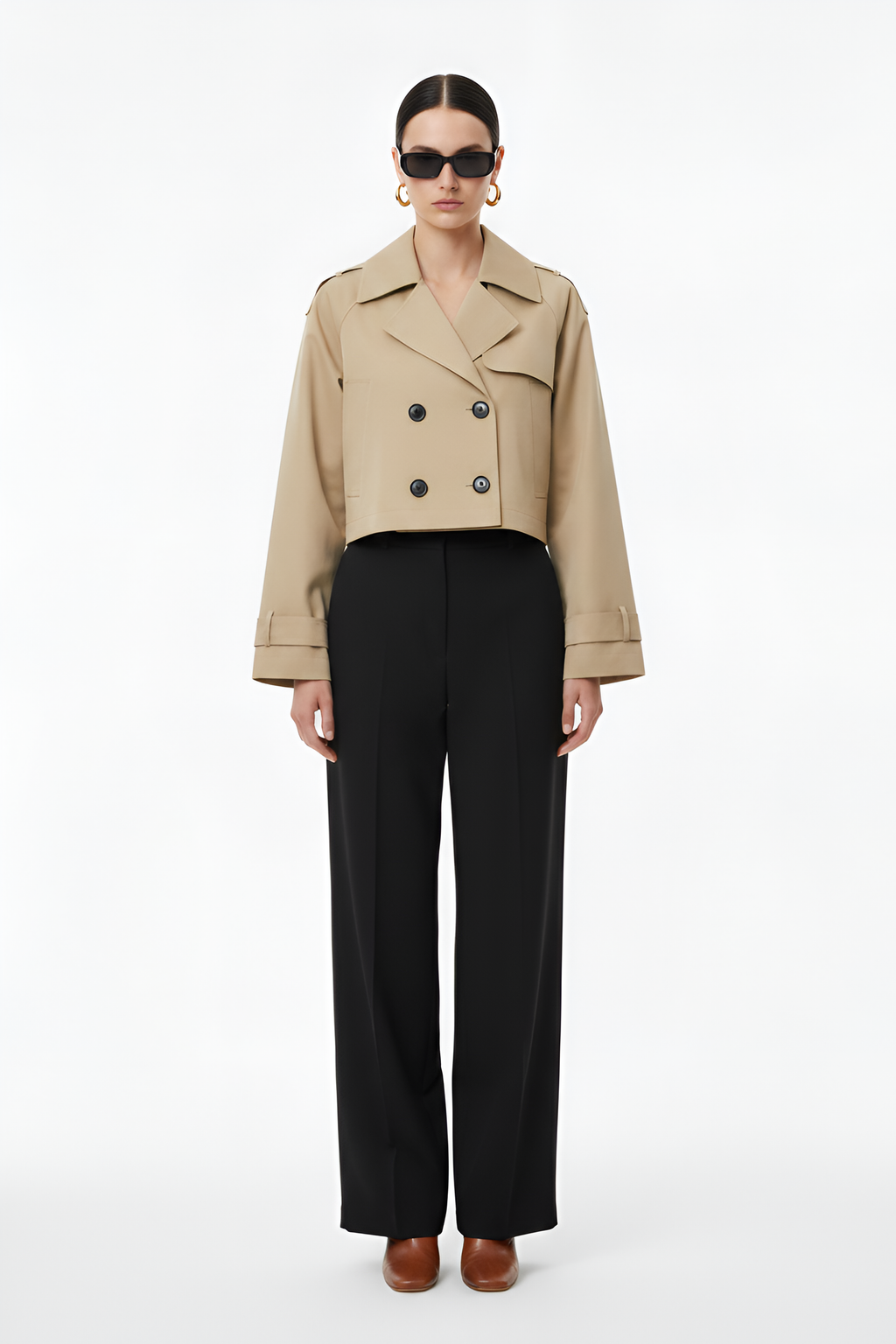 Cropped Double-Breasted Trench Jacket