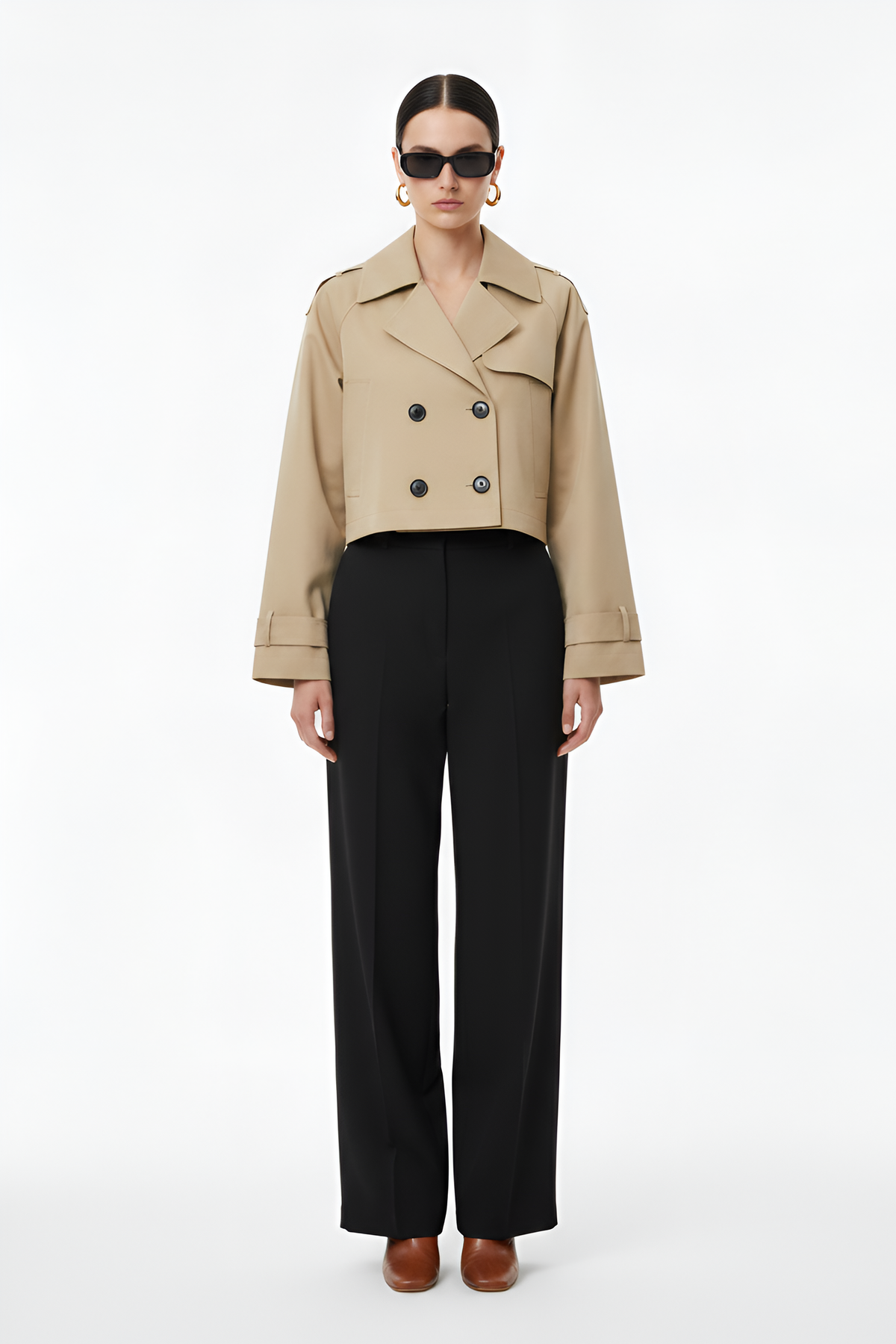 Cropped Double-Breasted Trench Jacket