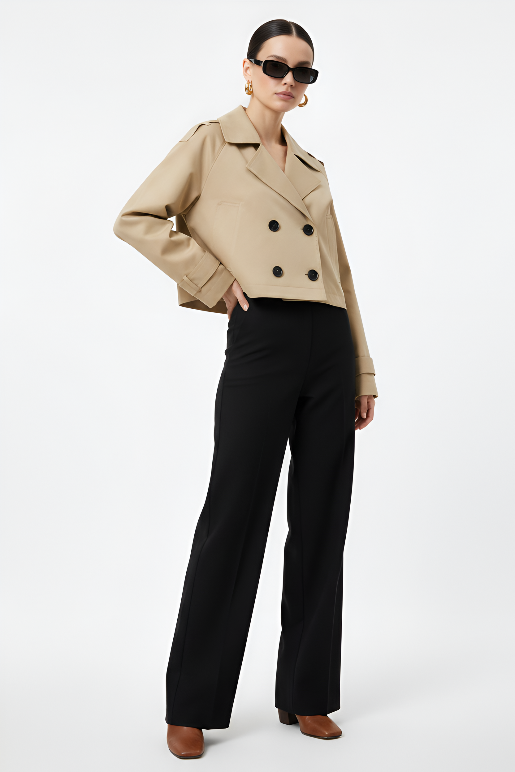 Cropped Double-Breasted Trench Jacket