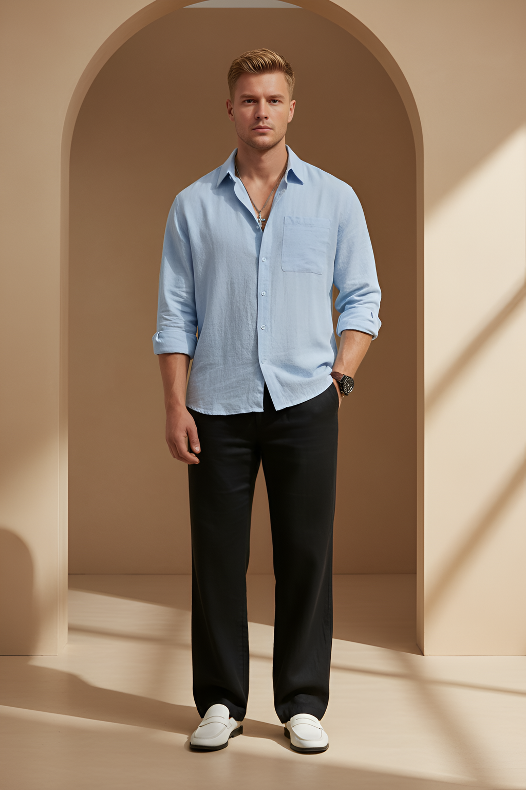 Oldmont Long‑Sleeve Linen Shirt