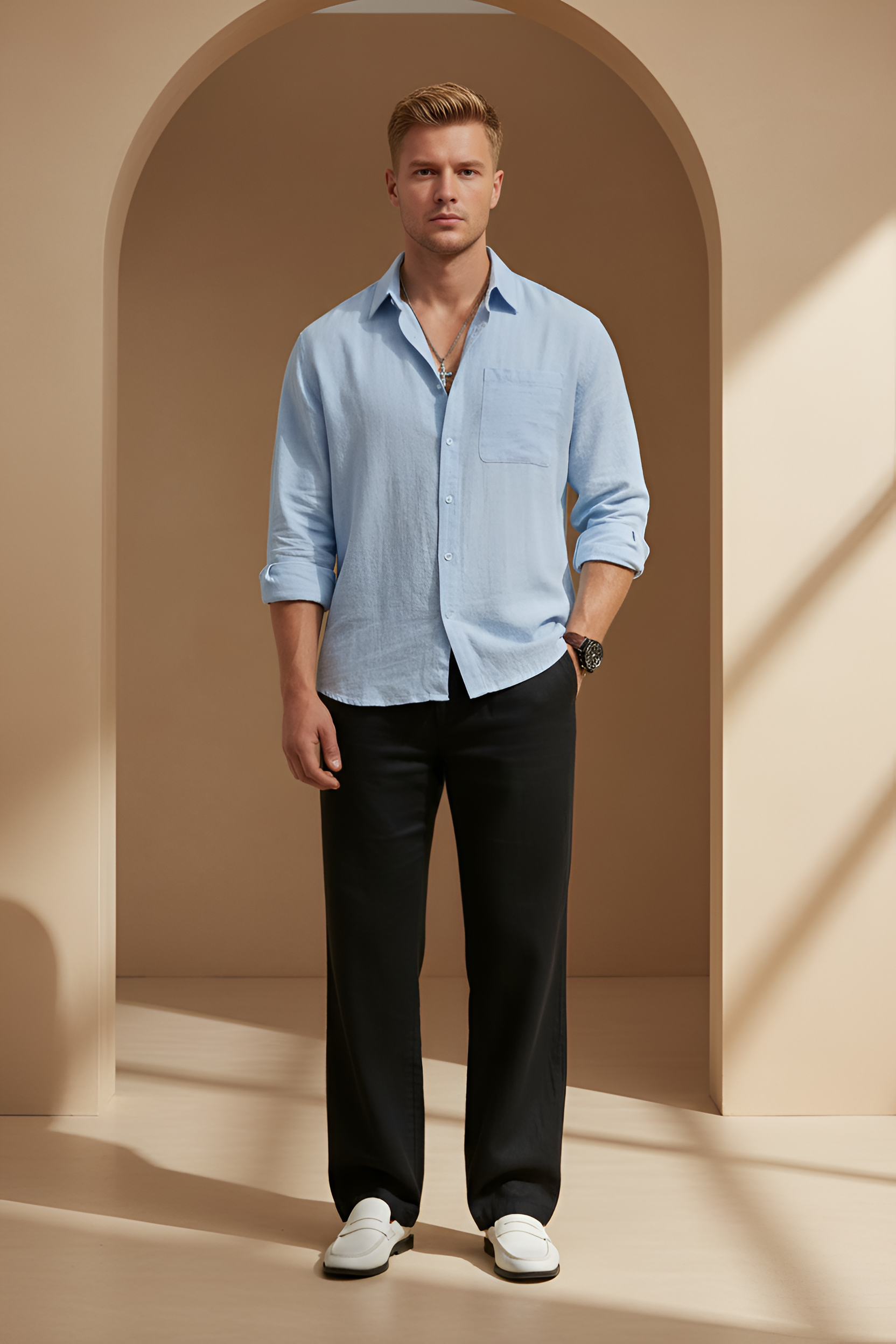 Oldmont Long‑Sleeve Linen Shirt