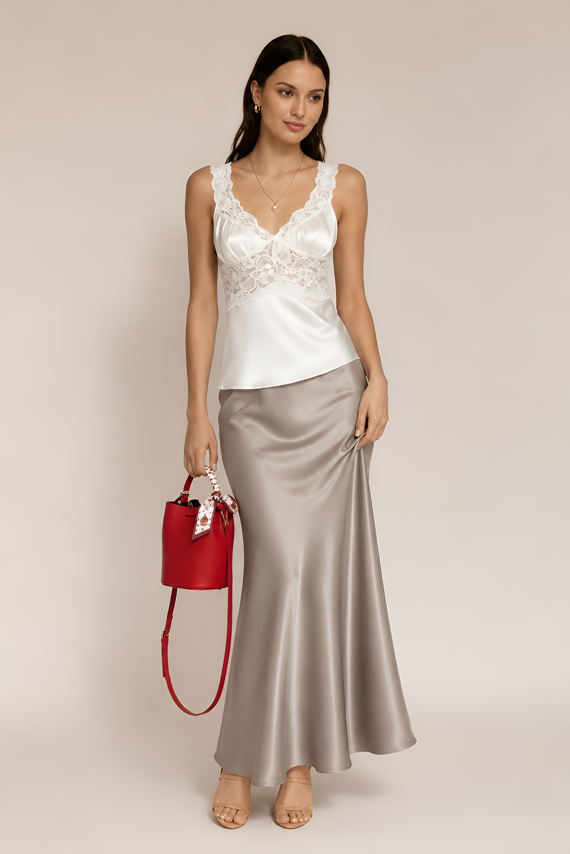 Full Satin Midi Skirt