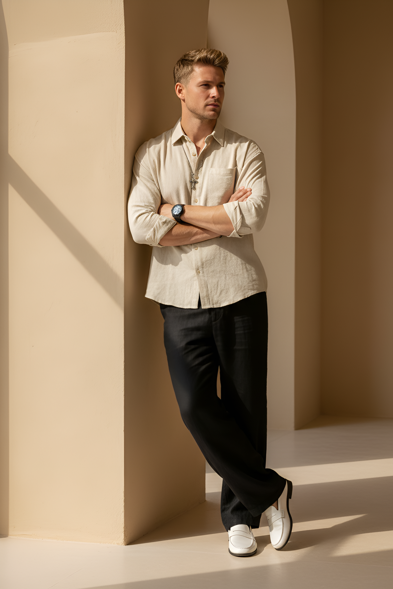 Oldmont Long‑Sleeve Linen Shirt