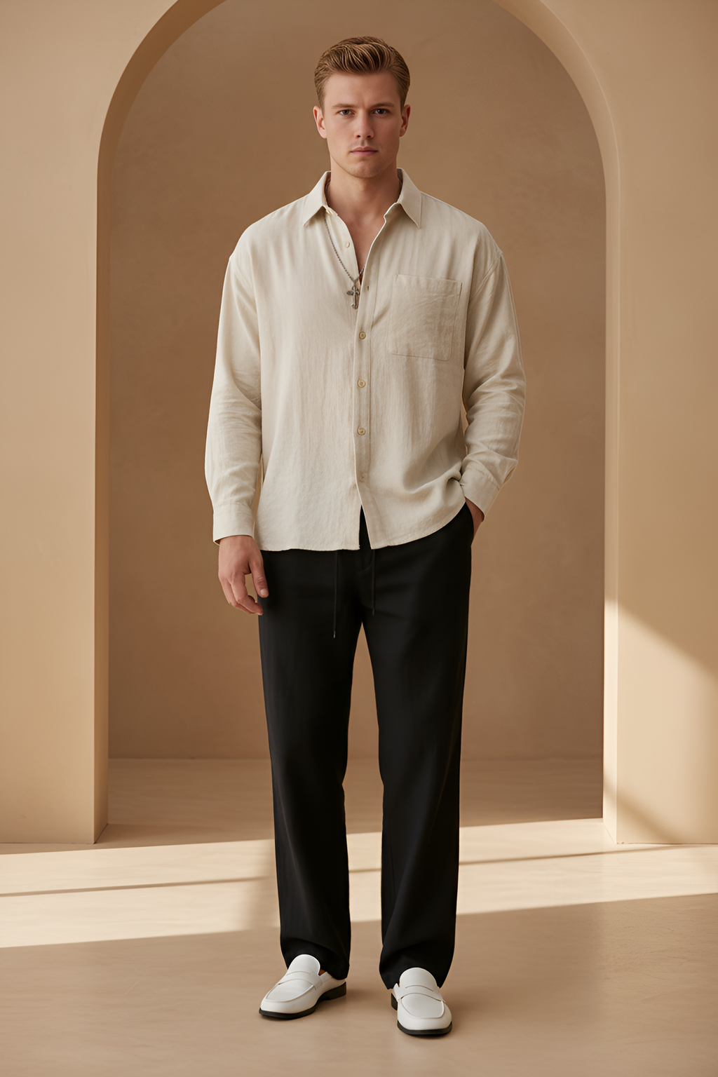Oldmont Long‑Sleeve Linen Shirt