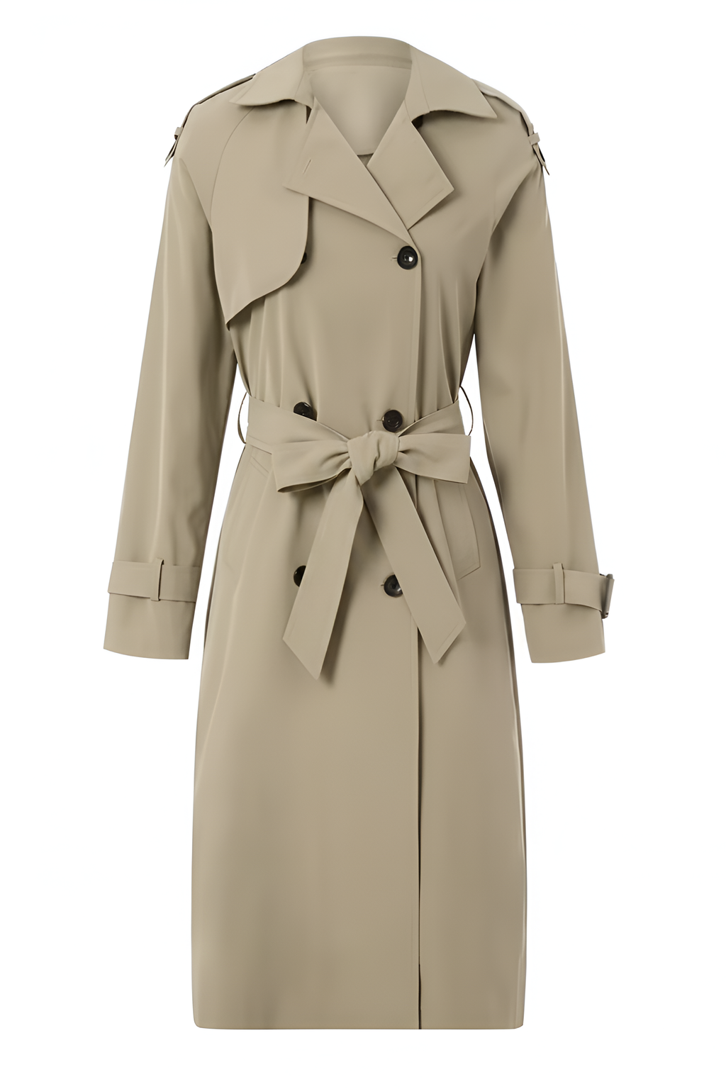 Classic Long Trench Coat with Belted Waist