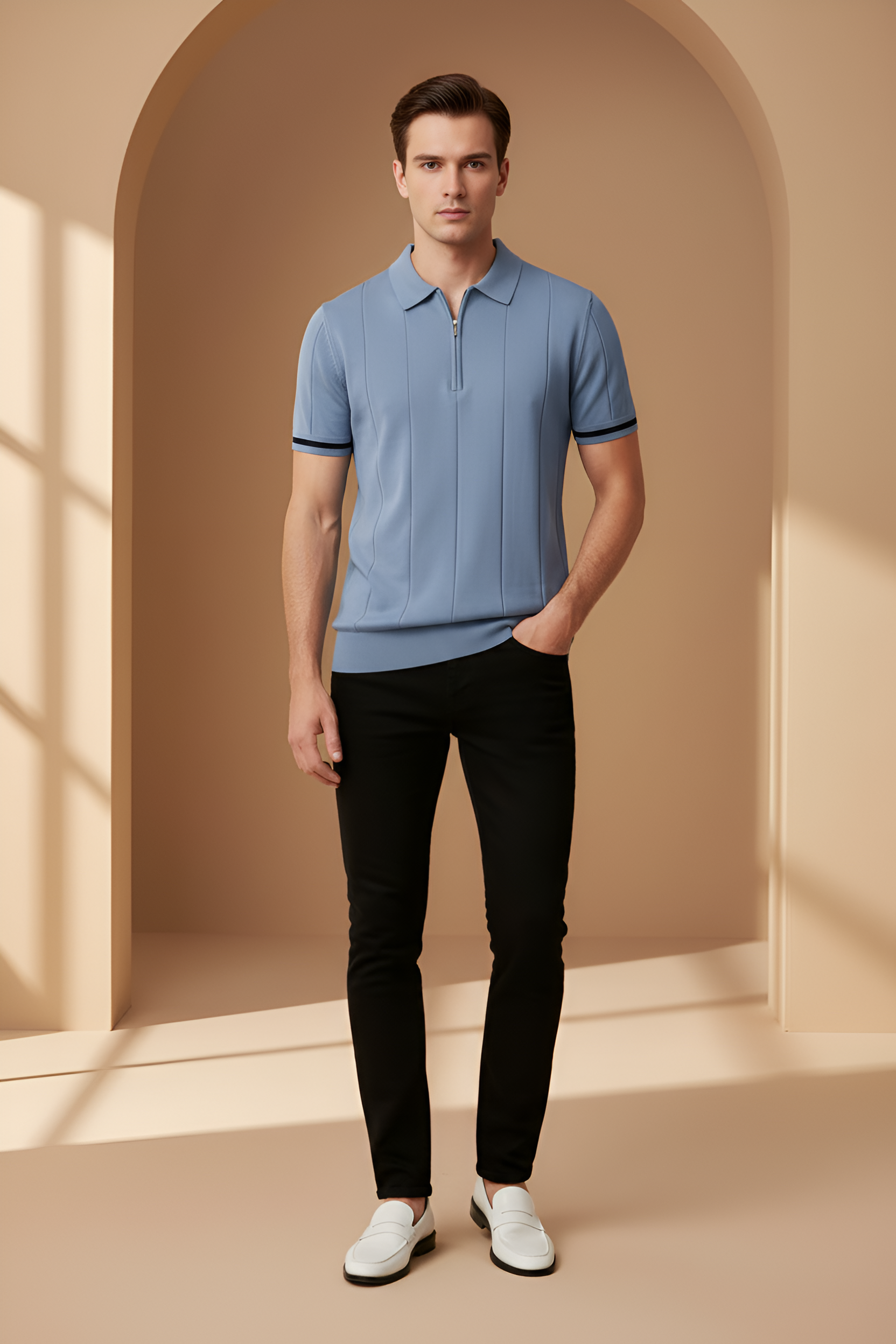 Savile Zip‑Neck Knit Polo